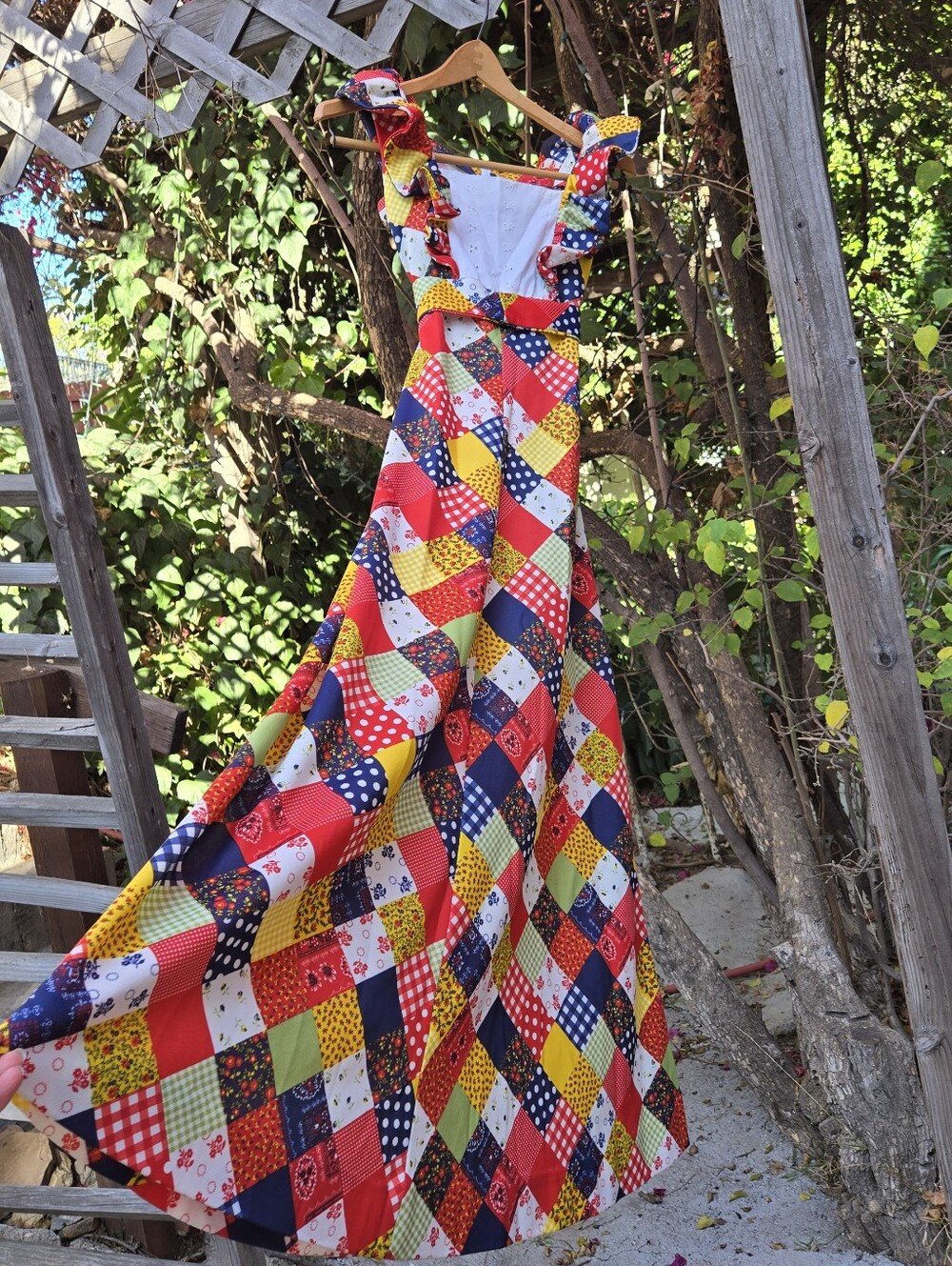 Vintage 70s Polyester Patchwork Pinafore Dress Xs